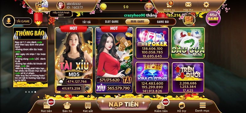 Đặt tiền vào các trò chơi trong khu vực mini game để thư giãn đầu óc