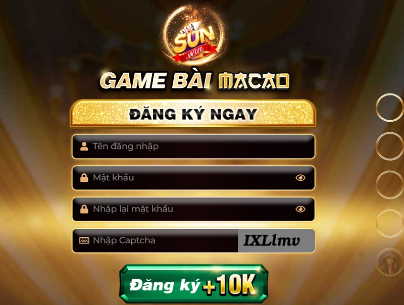 Điền thông tin vào biểu mẫu đăng ký của cổng game bài Sunwin